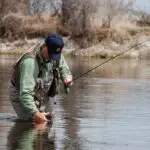 a man pulling a fish out of the water