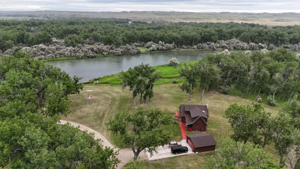 Aerial photo of the Main Lodge at River Rock Outfitters